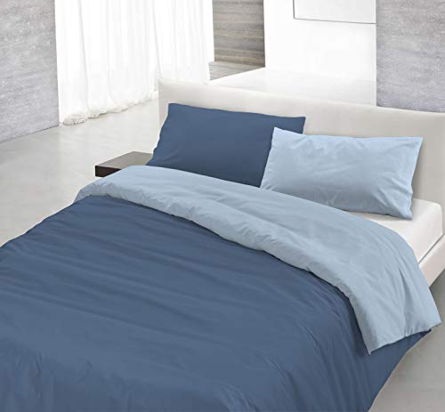 Italian Bed Linen Naturfarben Natural Color Doubleface Bettbezug, Baumwolle, Avio/Hellblau, Einzelne von Italian Bed Linen