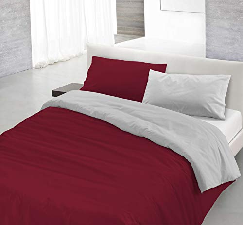 Natural Color Doubleface Bettbezug, Burgund/Hellgrau, Einzelne von Italian Bed Linen
