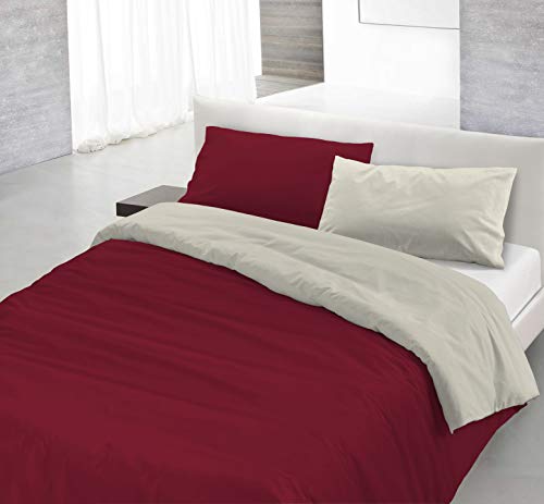Natural Color Doubleface Bettbezug, Burgunder/Creme, Doppelte von Italian Bed Linen