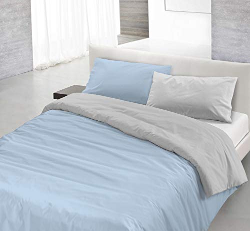Italian Bed Linen Naturfarben Natural Color Doubleface Bettbezug, Baumwolle, Hellblau/Hellgrau, Doppelte von Italian Bed Linen