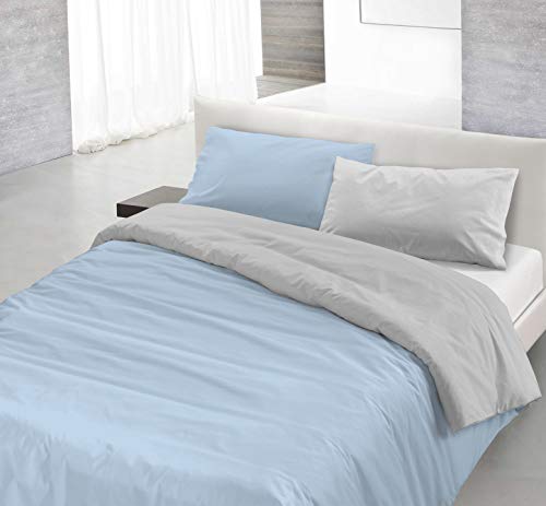 Natural Color Doubleface Bettbezug, Hellblau/Hellgrau, Einzelne von Italian Bed Linen