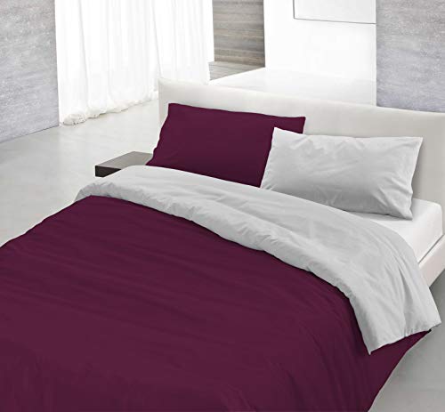 Italian Bed Linen Naturfarben Natural Color Doubleface Bettbezug, Baumwolle, Pflaume/Hellgrau, Einzelne von Italian Bed Linen
