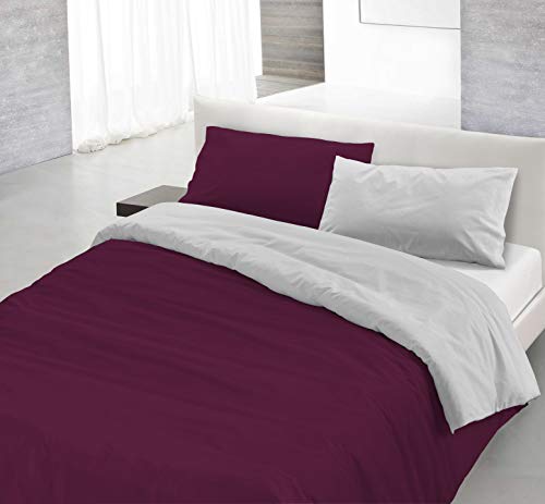 Natural Color Doubleface Bettbezug, Pflaume/Hellgrau, Kleine Doppelte von Italian Bed Linen