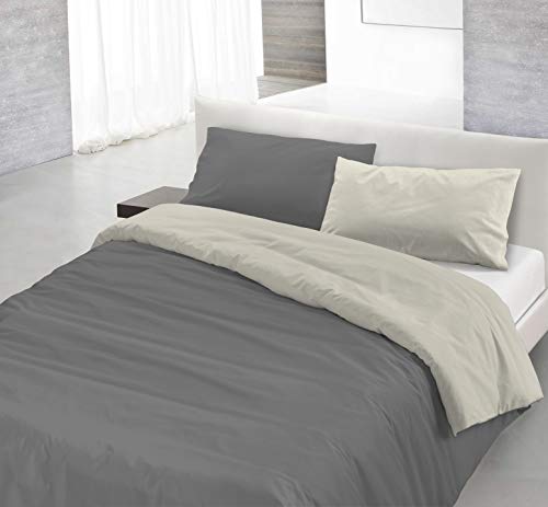 Natural Color Doubleface Bettbezug, Rauchgrau/Creme, Doppelte von Italian Bed Linen