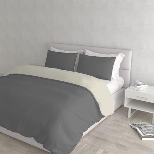 Natural Color Doubleface Bettbezug, Rauchgrau/Creme, Doppelte von Italian Bed Linen