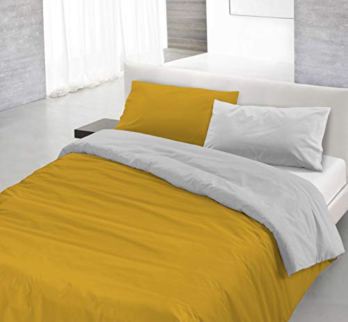 Italian Bed Linen Naturfarben Natural Color Doubleface Bettbezug, Baumwolle, Senf/Hellgrau, Einzelne von Italian Bed Linen