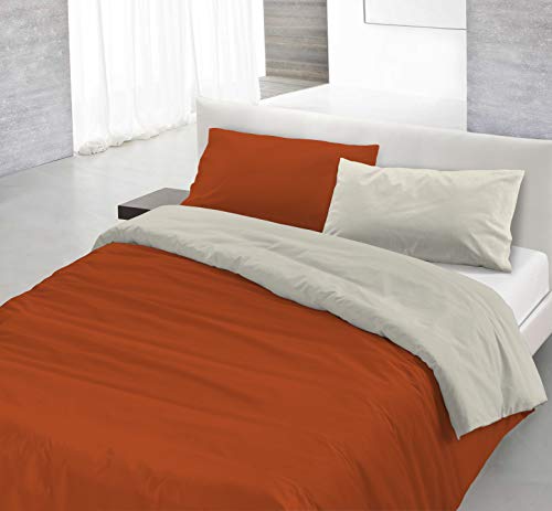 Italian Bed Linen Natural Color Doubleface Bettbezug, erdig/Creme, Doppelte von Italian Bed Linen