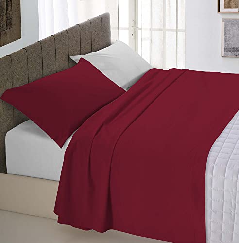 Italian Bed Linen “ Natural Colour” Bettwäsche Set, Baumwolle, Bordeaux/Hellgrau, Kleine doppelte von Italian Bed Linen