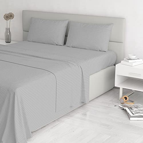 Italian Bed Linen Satin Stripes Bettwäsche, Grau, Doppelte von Italian Bed Linen