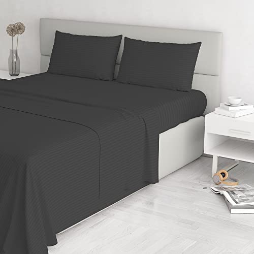 Italian Bed Linen Satin Stripes Bettwäsche, Schwarz, Doppelte von Italian Bed Linen