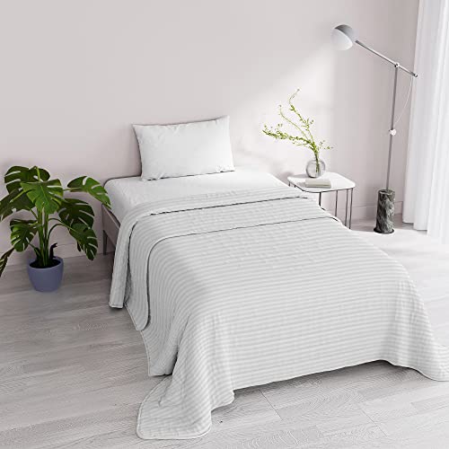 Satin Stripes Sommer Steppdecke, Polyester, Weiß, 170x250 cm von Italian Bed Linen