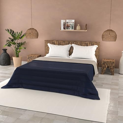Italian Bed Linen Sommer bettdecke Basic, einfarbig, Mikrofaser, Dunkelblau/Hellgrau, 250x240cm von Italian Bed Linen