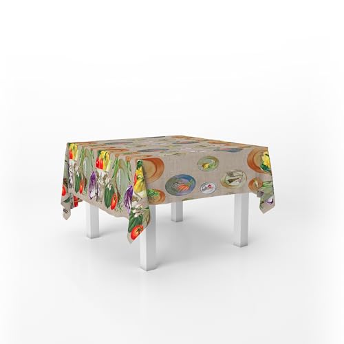 Italian Bed Linen Tischdecke, Digitaldruck, schmutzabweisend, 150 x 180 cm Gemüsegarten auf dem Tisch von Italian Bed Linen