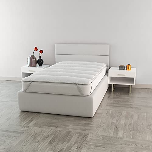 Italian Bed Linen Topper gepolstert und gesteppt, Mikrofaser UNA Piazza e Mezza Francese Bianco von Italian Bed Linen