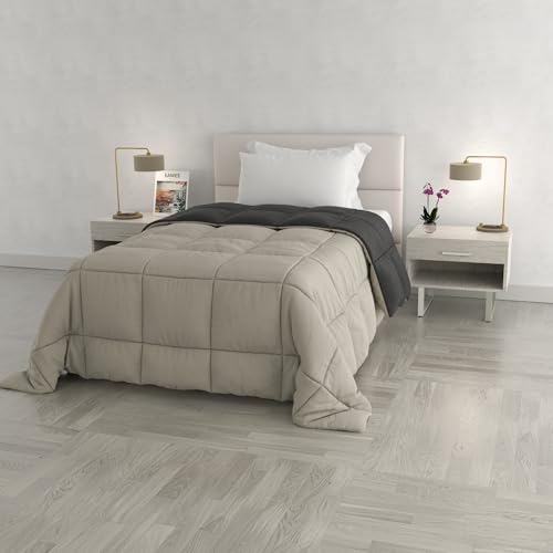 Italian Bed Linen Wintersteppdecke Elegant, Mikrofaser, Hellgrau/Dunkelgrau, 220x260cm von MB HOME ITALY