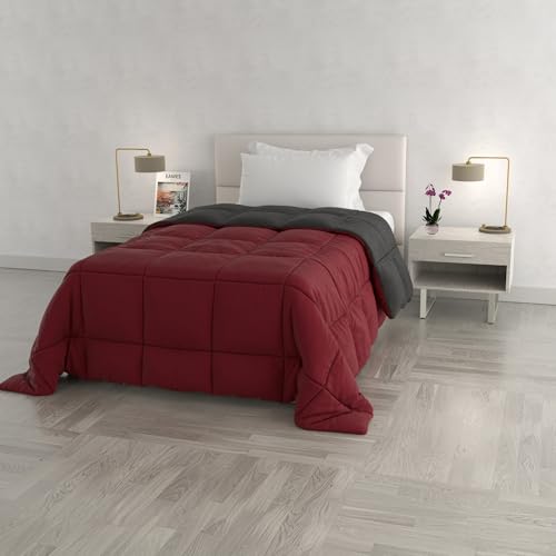 Italian Bed Linen Wintersteppdecke Elegant, Mikrofaser, Bordeaux/Dunkelgrau, 170x260cm von MB HOME ITALY