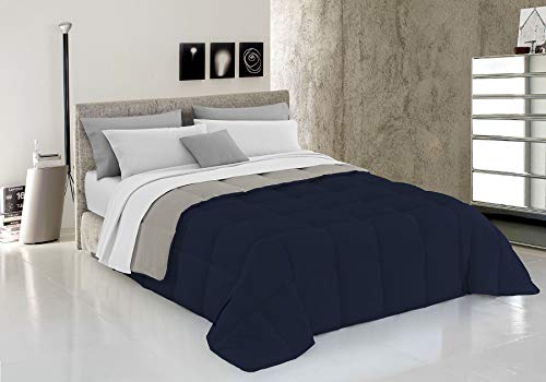 Italian Bed Linen Wintersteppdecke Elegant, Mikrofaser, Dunkelblau/Hellgrau, 260x260cm von MB HOME ITALY