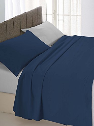 Italian Bed Linen Double, Baumwolle, Blau/Grau, 250 x 300 cm von Italian Bed Linen