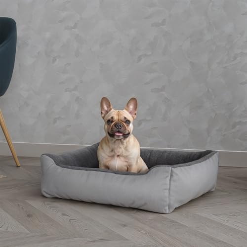 Love, wendbares Bett für Hunde und Katzen, einfarbig, für 4 Jahreszeiten, Oxford-Stoff und Thermo-Fleece, Kissen 62 x 50 cm, Hellgrau von Italian Bed Linen