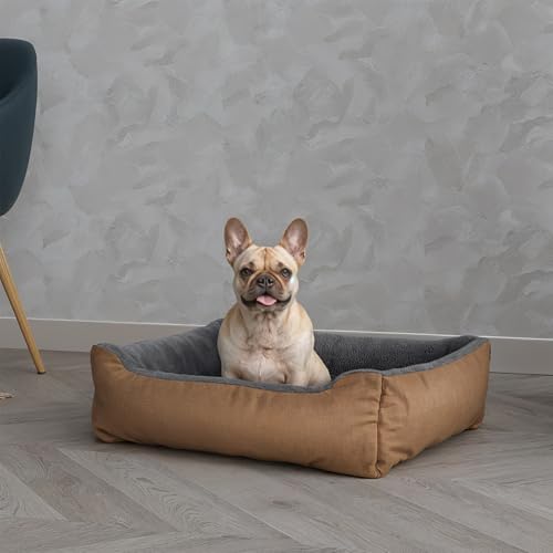 Love, wendbares Bett für Hunde und Katzen, einfarbig, für 4 Jahreszeiten, Oxford-Stoff und Thermo-Fleece, Kissen 62 x 50 cm, Taupe von Italian Bed Linen