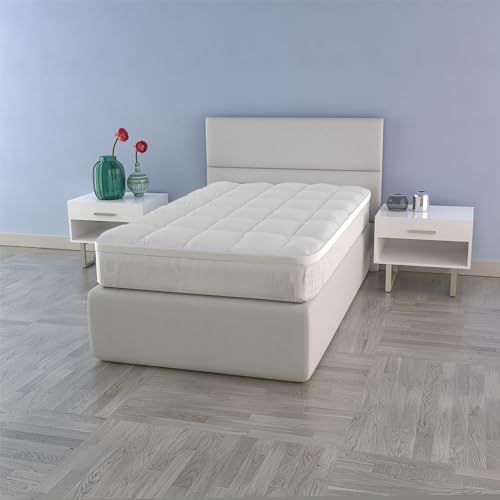 MORFEO Topper Einzelbett 80 x 195 cm, gepolstert und gesteppt mit 5 cm Blasebalg und umlaufendem Matratzenschoner von Italian Bed Linen