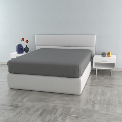 Spannbettlaken Max Color mit Ecken 40 cm, Dunkelgrau, Doppelbett von Italian Bed Linen
