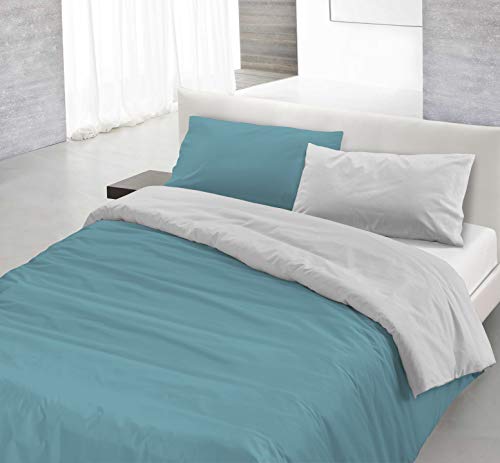 Italian Bed Linen Bettbezug Natural Color Doubleface, Hellblau/Hellgrau, kleine Doppelte von Italian Bed Linen