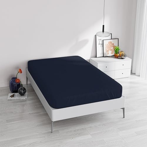 Spannbettlaken, 35 cm, Dunkelblau, französisches Bett von Italian Bed Linen