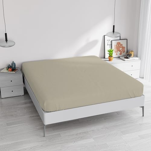 Spannbettlaken, 35 cm, Taupe, Doppelbett von Italian Bed Linen