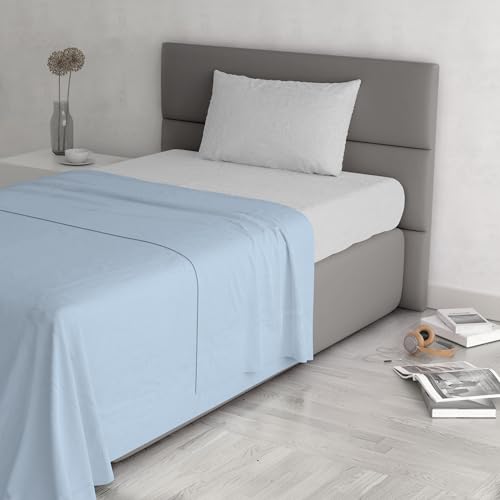 Trendy Chic Bettwäsche-Set aus 100% Baumwolle, hergestellt in Italien, für Einzelbett, Hellblau von Italian Bed Linen