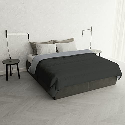Italian Bed Linen Winter Bettdecke zweifarbig “Oslo”, Schiefer/Platin, 250x200cm von Italian Bed Linen