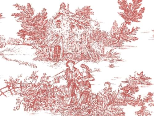 Beschichteter Stoff, Meterware, hergestellt in Italien, 100 % reine Baumwolle (1 Meter x 1,80 m breit, 99,1 x 180,3 cm) Schritt, Toile de Jouy Antik Rot) von Italian Home Textile Company