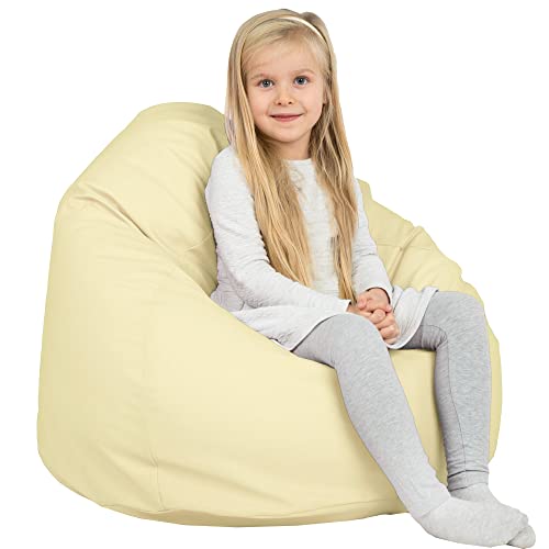 Italpouf Kindersitzsack, Sitzsack Größe L, Sitzkissen, Indoor, Kunstleder, Sitzsack Sessel für Kinder, EPS Perlen Füllung, Kindersessel, Zertifiziert, Cremig von Italpouf