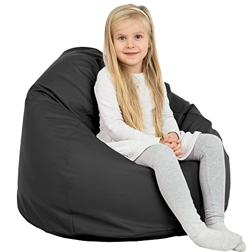 Italpouf Kindersitzsack, Sitzsack Größe L, Sitzkissen, Indoor, Kunstleder, Sitzsack Sessel für Kinder, EPS Perlen Füllung, Kindersessel, Zertifiziert, Schwarz von Italpouf