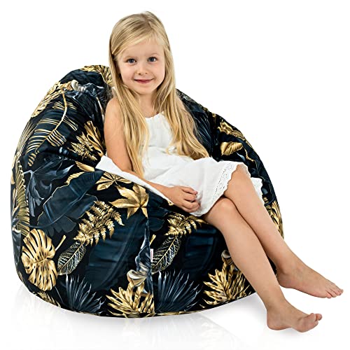 Italpouf Sitzsack L Kindersitzsack, Indoor, Sitzsack Sessel für Kinder, EPS Perlen Füllung, Abnehmbarer Bezug, Maschinenwaschbar, Kindersessel, Zertifiziert, Goldene Blätter von Italpouf