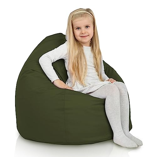 Italpouf Kindersitzsack L, Sitzkissen, Indoor & Outdoor, Sitzsack Sessel für Kinder, EPS Perlen Füllung, Abnehmbarer Bezug, Wasserdicht, Zertifiziert, Dunkelgrün von Italpouf