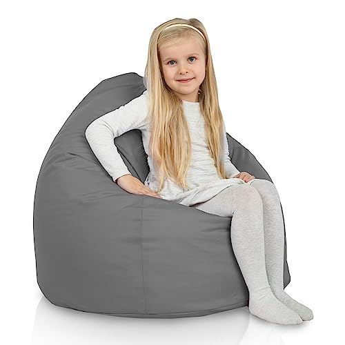 Italpouf Kindersitzsack L, Sitzkissen, Indoor & Outdoor, Sitzsack Sessel für Kinder, EPS Perlen Füllung, Abnehmbarer Bezug, Wasserdicht, Zertifiziert, Grau von Italpouf