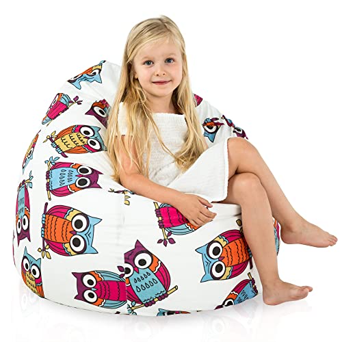 Italpouf Sitzsack L Kindersitzsack, Indoor, Sitzsack Sessel für Kinder, EPS Perlen Füllung, Abnehmbarer Bezug, Maschinenwaschbar, Kindersessel, Zertifiziert, Eulen von Italpouf