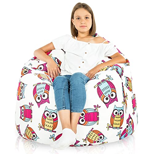 Italpouf Sitzsack XL, Indoor, Sitzsack Sessel für Kinder, Riesensitzsack, EPS Perlen Füllung, Abnehmbarer Bezug, Maschinenwaschbar, Kindersessel, Zertifiziert, Eulen von Italpouf