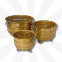 3-Teiliges Set Messingschalen Hand Gemeißelt Blumentöpfe Unterpflanze Messingpflanzer Rustikale Deko Messing - Outdoortür Landhaus von ItalyVintageDream