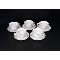 5 Große Teetassen Mit Untertassen Feines Porzellan Made in Czechoslovakia Tischservice Tee Servieren von ItalyVintageDream