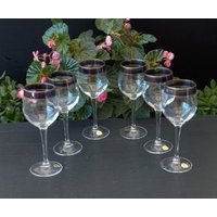 6Er Set Goblets Seltene Kristalle Aus Den 1970Er Jahren Mit Gold Und Blümchenrand Gläser Fuß Bar Kristall Glaswaren Service Made in Italy von ItalyVintageDream