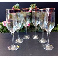 6Er Set Goblets Seltene Kristalle Aus Den 1970Er Jahren Mit Gold Und Blümchenrand Gläser Fuß Bar Kristall Glaswaren Service Made in Italy von ItalyVintageDream