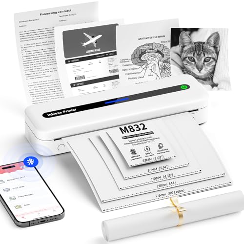 Itari Bluetooth Mobiler Drucker, Thermodrucker A4 Inkless Portable Printer- Neues Upgrade 300DPI Drucker Klein für Handy, Tragbarer Drucker für Unterwegs Unterstützt Mehreren Größen Thermopapier von Itari
