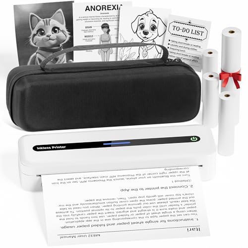 Itari M832 Mobile Printer Kit, 304dpi Thermodrucker A4, kompakter Bluetooth-Drucker, Monochromer Thermal Printer, für Android/iOS/Win/Mac, mit 4 Rollen Thermorollenpapier von Itari