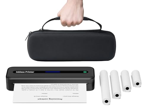 Mobiler Thermodrucker A4 für Unterwegs, Büro & Zuhause, Keine Tinte, Kabellos Bluetooth Tragbarer Drucker 300 DPI Kompatibel mit IOS & Android, Mit Tragekoffer und 4 Rollen Thermopapier - Schwarz von Itari