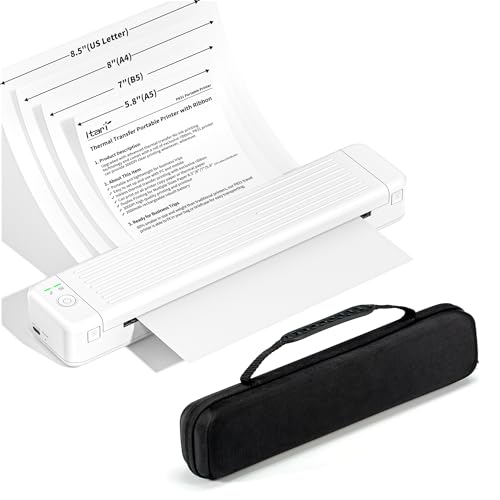 Itari Mobiler Drucker, Bluetooth Drucker Klein A4 - Upgraded 300DPI Handy Tragbarer Drucker Ohne Patronen für unterwegs und Reise, Unterstützt Mehreren Größen Normales Papier und Thermopapier von Itari