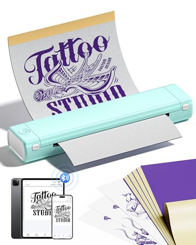 Itari M08F Tattoo Drucker, Thermodrucker Tattoo für A4 Papier mit 10pcs Tattoo Papier, Tattoo Printer Tattoo Stencil Drucker Bluetooth mit IPad & Phone & PC, Grün von Itari
