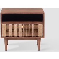 Mid-Century Nachttisch - Massivholz Mit Schublade Handgemachter Moderner Aus Mangoholz Jute Und Offenem Regal von Itauti