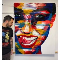 Dies Mit Der Zunge, Glück, Lächeln, Fertig Zum Aufhängen Leinwand Druck | Pop-Art Coole Kunst Abstrakt Moderne Wandkunst Wohnzimmer Dekor von ItayMagenArt